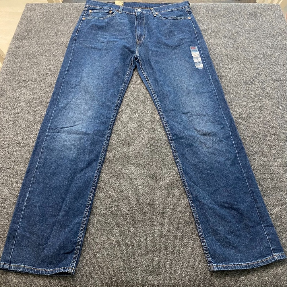 Levis 505 Classic Straight Fit Jeans Mens 38x34 Faded Whiskered Stretch Denim